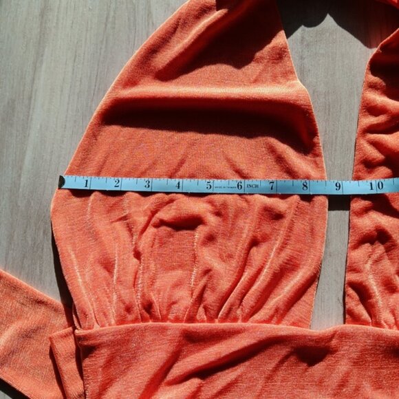 Princess Polly Bodycon Halter Dress Low Back Side Ruching Shimmer Orange Size 10 - Picture 9 of 12
